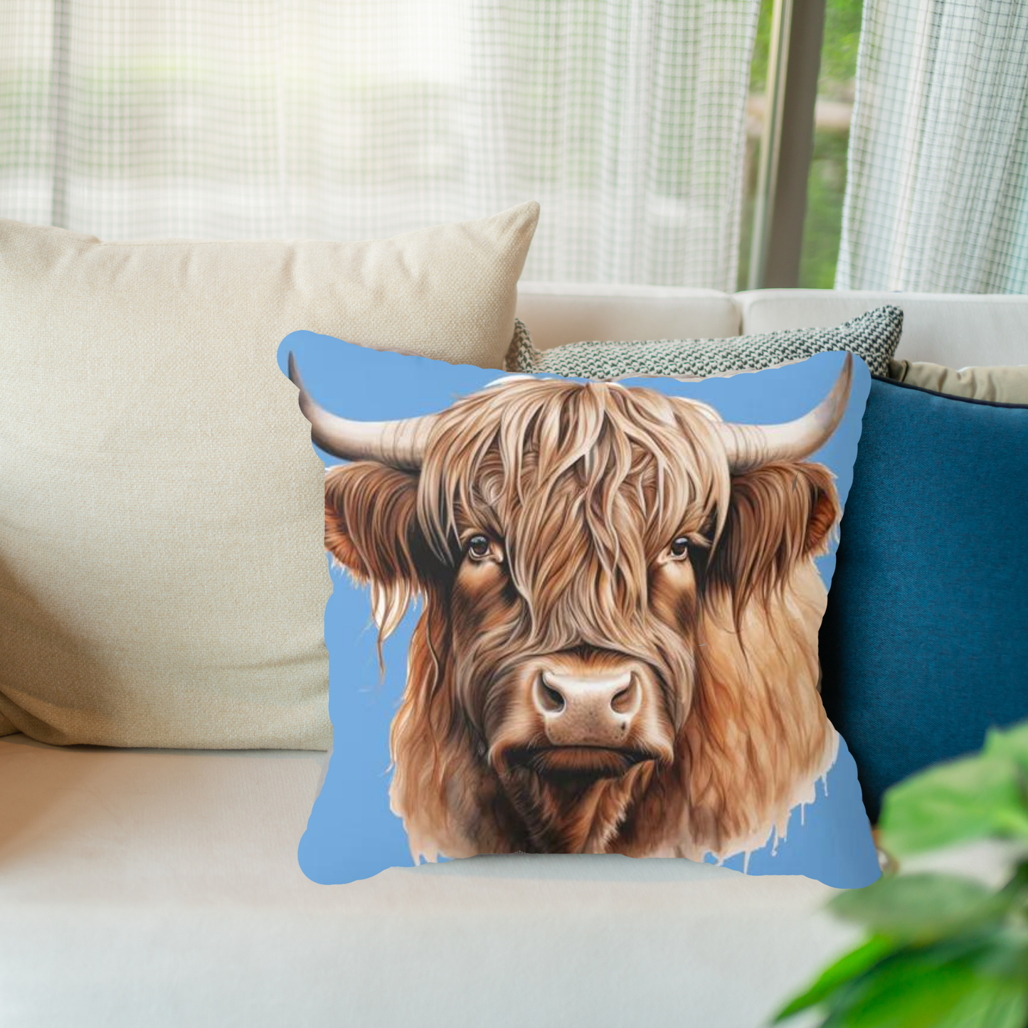 Highland Cow with Horns - Spun Polyester Square Pillow