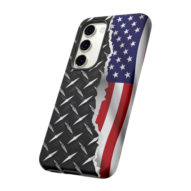 American Flag & Diamond Plate Phone Case - Durable Protection for Patriotic Spirit - Tough Cases