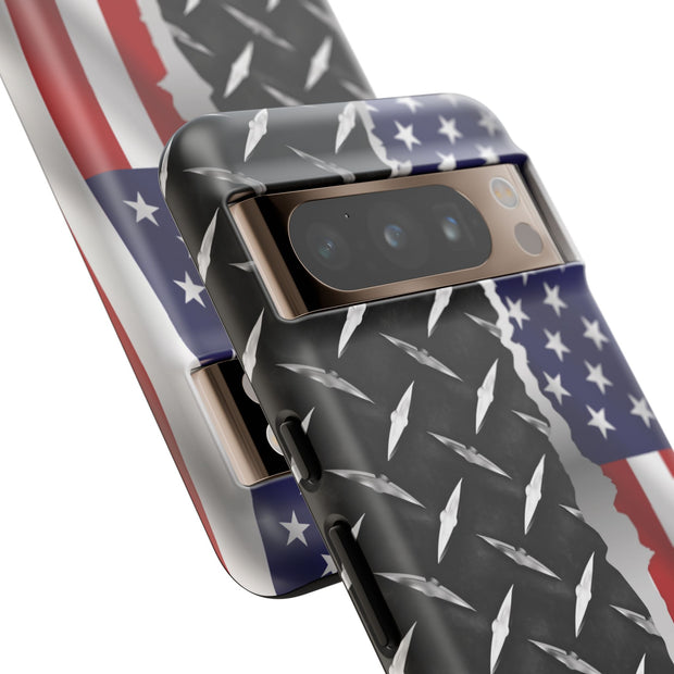 American Flag & Diamond Plate Phone Case - Durable Protection for Patriotic Spirit - Tough Cases