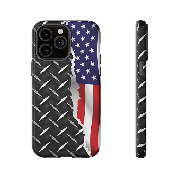 American Flag & Diamond Plate Phone Case - Durable Protection for Patriotic Spirit - Tough Cases