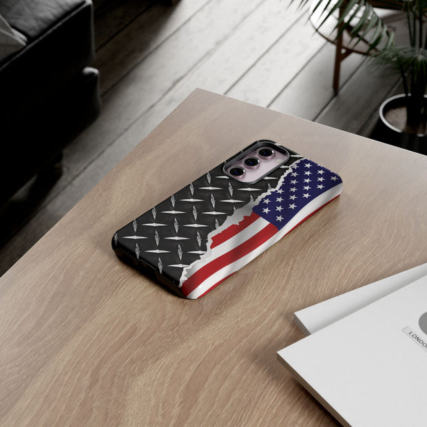 American Flag & Diamond Plate Phone Case - Durable Protection for Patriotic Spirit - Tough Cases