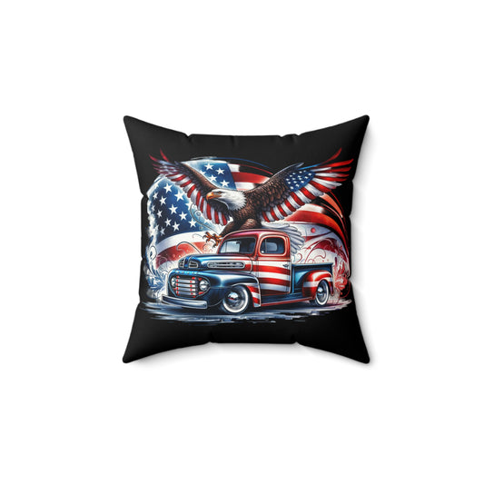 Patriotic Eagle with Ford F-1 Pickup Spun Polyester Square Pillow