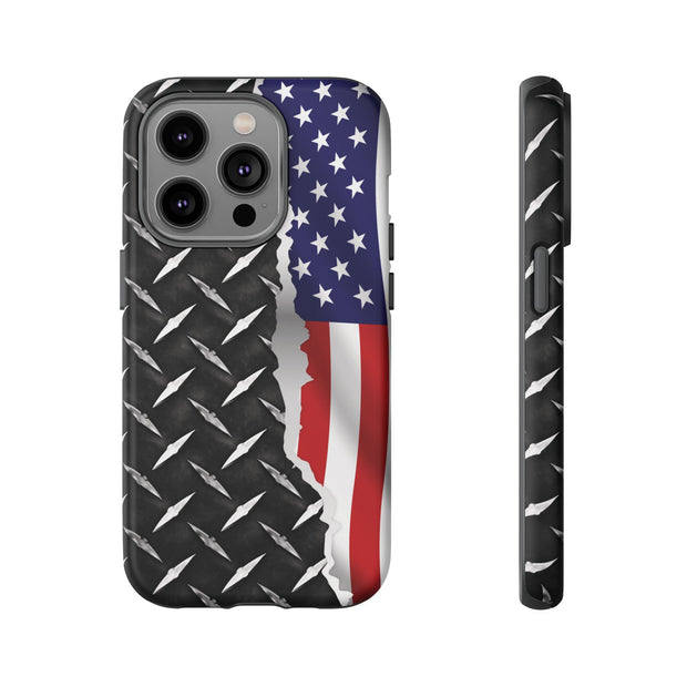 American Flag & Diamond Plate Phone Case - Durable Protection for Patriotic Spirit - Tough Cases