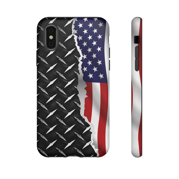 American Flag & Diamond Plate Phone Case - Durable Protection for Patriotic Spirit - Tough Cases