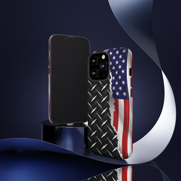 American Flag & Diamond Plate Phone Case - Durable Protection for Patriotic Spirit - Tough Cases