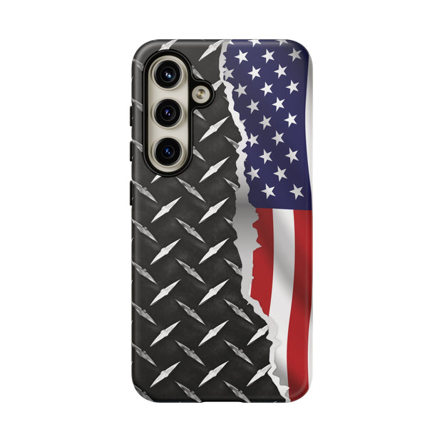 American Flag & Diamond Plate Phone Case - Durable Protection for Patriotic Spirit - Tough Cases