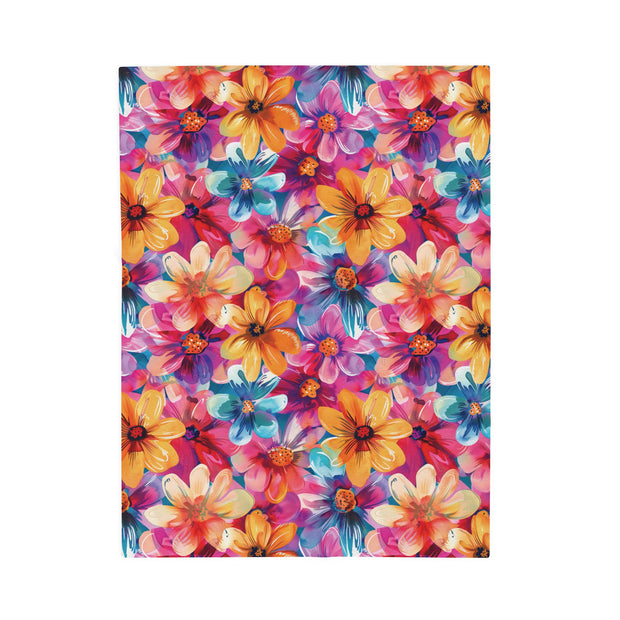 Vibrant Floral Velveteen Plush Blanket - Cozy Home Decor