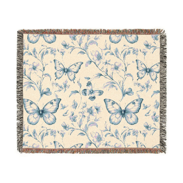 Floral Butterfly Chinoiserie Woven Blanket - Cozy Home Decor for All Occasions