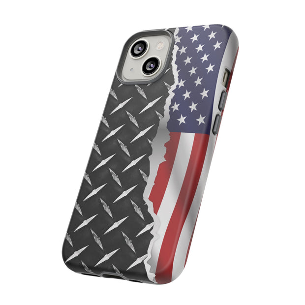 American Flag & Diamond Plate Phone Case - Durable Protection for Patriotic Spirit - Tough Cases