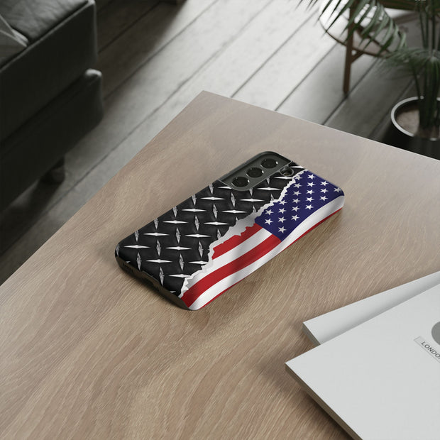 American Flag & Diamond Plate Phone Case - Durable Protection for Patriotic Spirit - Tough Cases