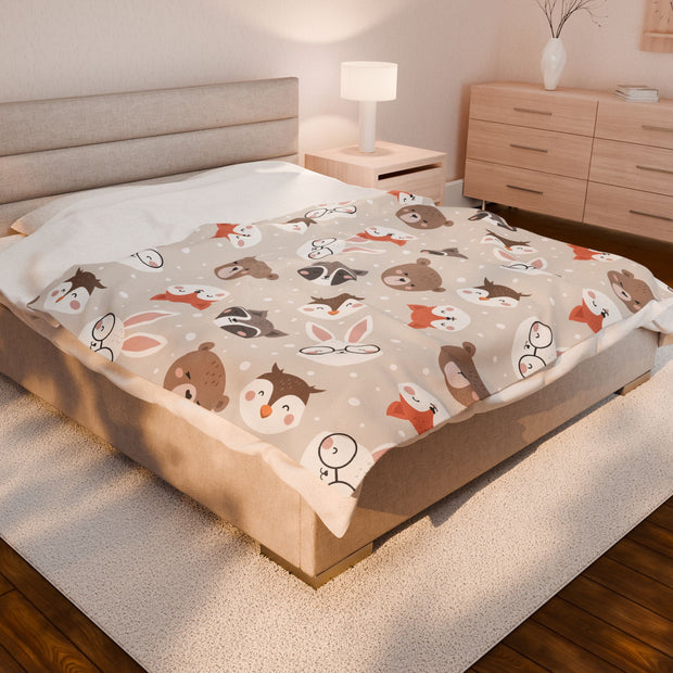 Cozy Velveteen Plush Blanket with Adorable Animal Print