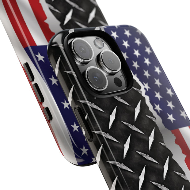 American Flag & Diamond Plate Phone Case - Durable Protection for Patriotic Spirit - Tough Cases