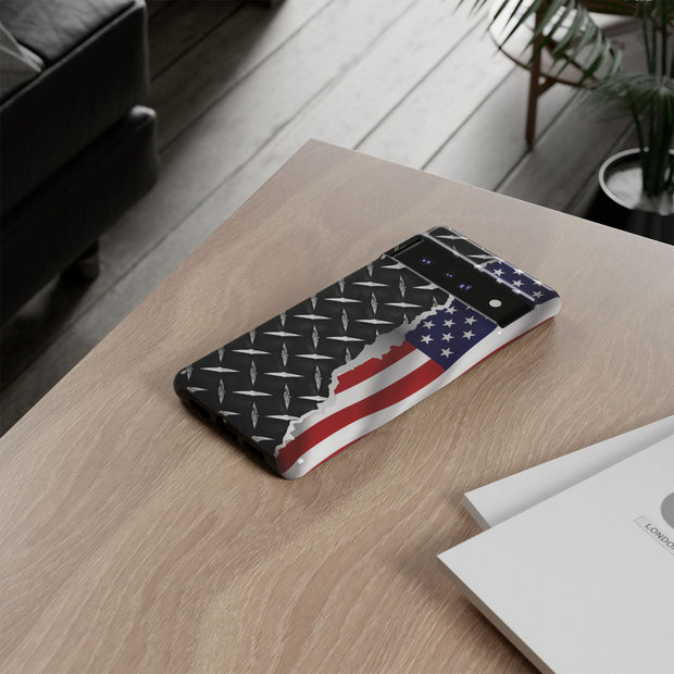 American Flag & Diamond Plate Phone Case - Durable Protection for Patriotic Spirit - Tough Cases