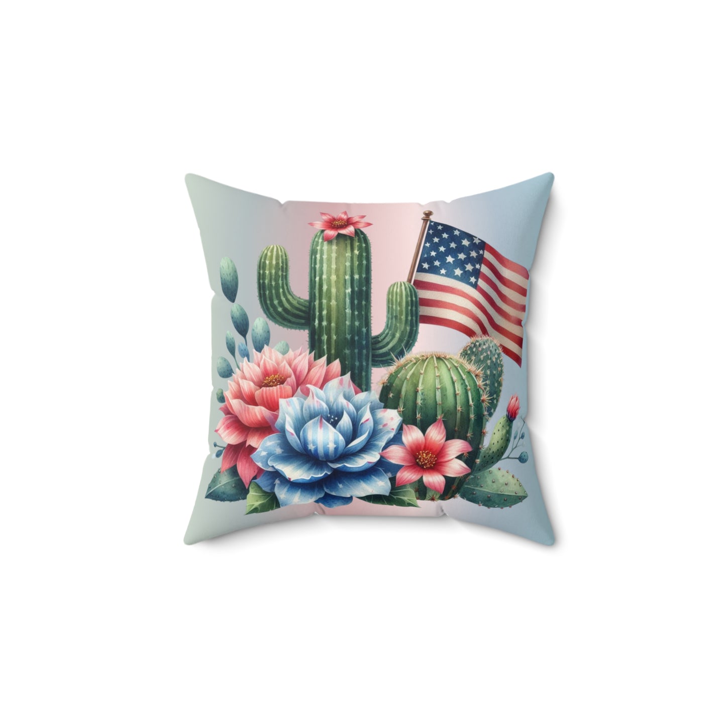 Patriotic Cactus Spun Polyester Square Pillow