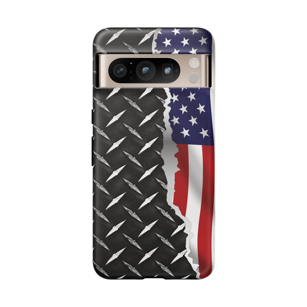 American Flag & Diamond Plate Phone Case - Durable Protection for Patriotic Spirit - Tough Cases