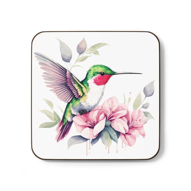 Vibrant Hummingbird on Flower Branches - Hardboard Back Coaster