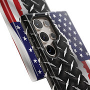 American Flag & Diamond Plate Phone Case - Durable Protection for Patriotic Spirit - Tough Cases