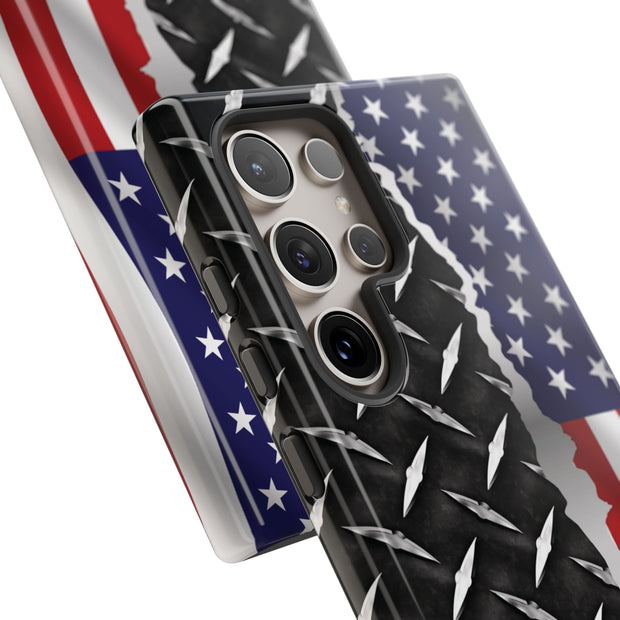 American Flag & Diamond Plate Phone Case - Durable Protection for Patriotic Spirit - Tough Cases