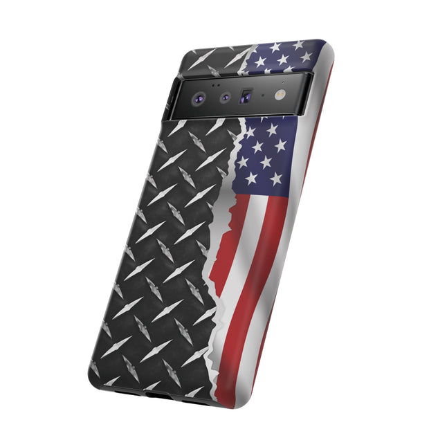 American Flag & Diamond Plate Phone Case - Durable Protection for Patriotic Spirit - Tough Cases