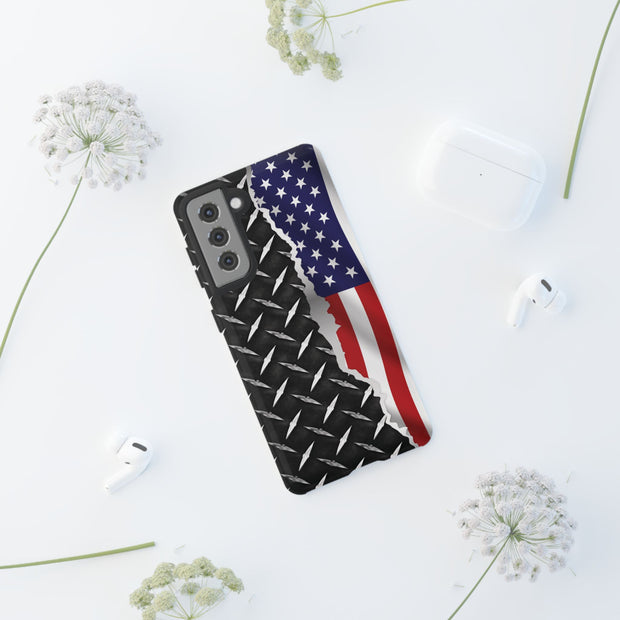 American Flag & Diamond Plate Phone Case - Durable Protection for Patriotic Spirit - Tough Cases