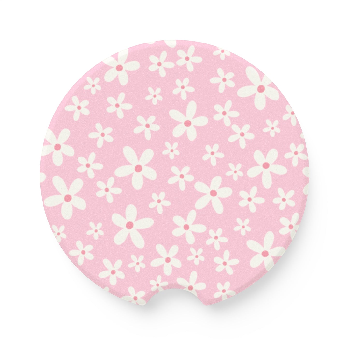 White flowers with Pink Background Soapstone Car Coaster