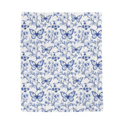 Butterfly Floral Velveteen Plush Blanket - Cozy Light Blue Throw for Home Decor, Gift for Any Occasion