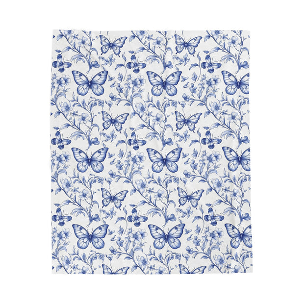 Butterfly Floral Velveteen Plush Blanket - Cozy Light Blue Throw for Home Decor, Gift for Any Occasion