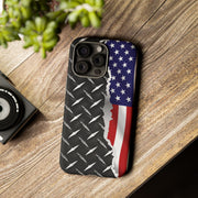 American Flag & Diamond Plate Phone Case - Durable Protection for Patriotic Spirit - Tough Cases
