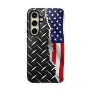 American Flag & Diamond Plate Phone Case - Durable Protection for Patriotic Spirit - Tough Cases