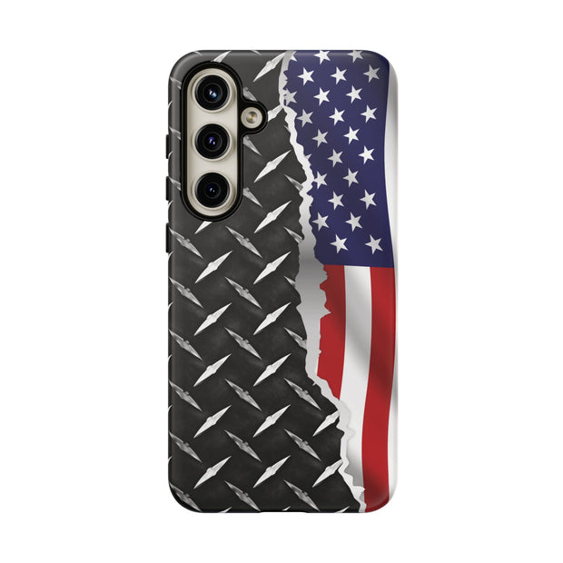 American Flag & Diamond Plate Phone Case - Durable Protection for Patriotic Spirit - Tough Cases