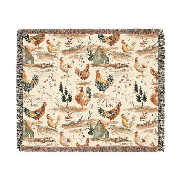Cozy Farmhouse Woven Blanket - Rustic Chicken Design for Country Living