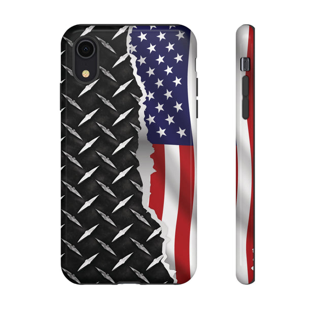 American Flag & Diamond Plate Phone Case - Durable Protection for Patriotic Spirit - Tough Cases