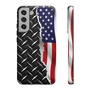 American Flag & Diamond Plate Phone Case - Durable Protection for Patriotic Spirit - Tough Cases