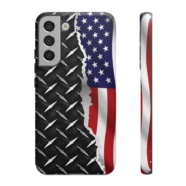 American Flag & Diamond Plate Phone Case - Durable Protection for Patriotic Spirit - Tough Cases