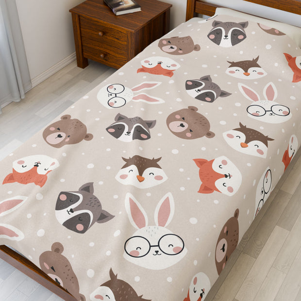 Cozy Velveteen Plush Blanket with Adorable Animal Print