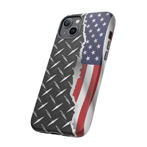 American Flag & Diamond Plate Phone Case - Durable Protection for Patriotic Spirit - Tough Cases