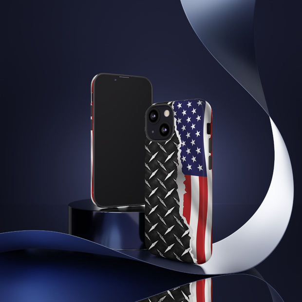 American Flag & Diamond Plate Phone Case - Durable Protection for Patriotic Spirit - Tough Cases