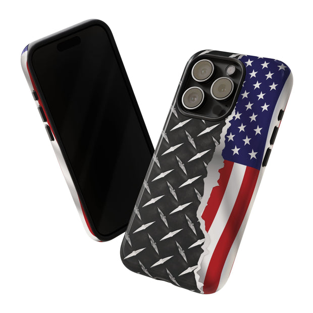 American Flag & Diamond Plate Phone Case - Durable Protection for Patriotic Spirit - Tough Cases