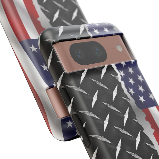 American Flag & Diamond Plate Phone Case - Durable Protection for Patriotic Spirit - Tough Cases