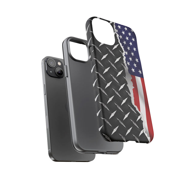 American Flag & Diamond Plate Phone Case - Durable Protection for Patriotic Spirit - Tough Cases
