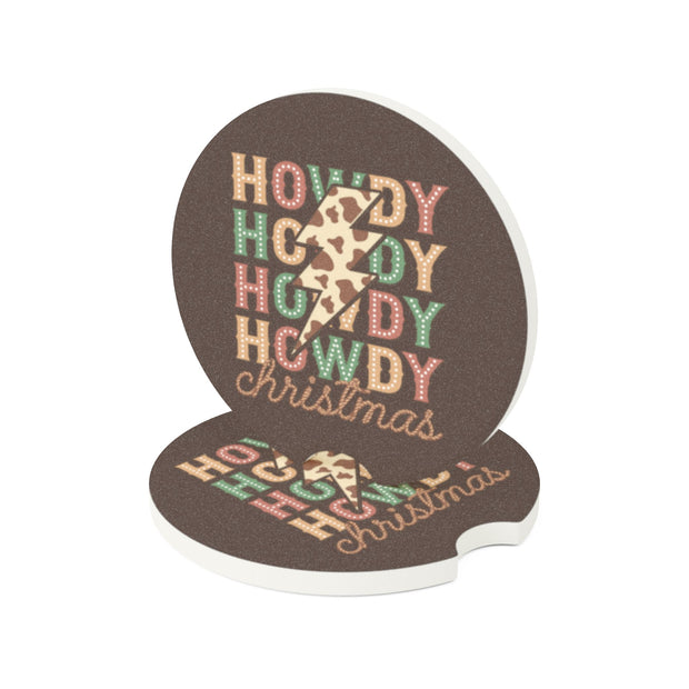 Howdy Lightning Soapstone Car Coaster - Festive Cow Print Design