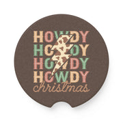 Howdy Lightning Soapstone Car Coaster - Festive Cow Print Design