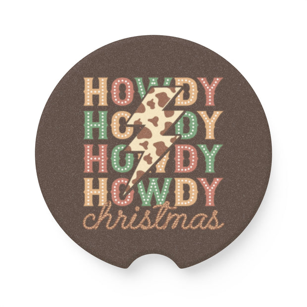 Howdy Lightning Soapstone Car Coaster - Festive Cow Print Design