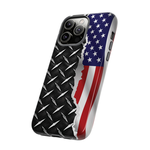 American Flag & Diamond Plate Phone Case - Durable Protection for Patriotic Spirit - Tough Cases
