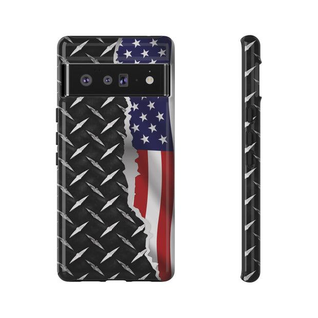 American Flag & Diamond Plate Phone Case - Durable Protection for Patriotic Spirit - Tough Cases