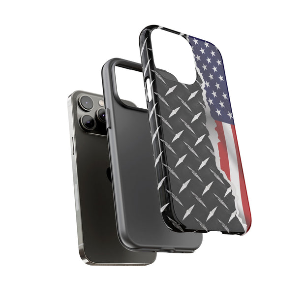 American Flag & Diamond Plate Phone Case - Durable Protection for Patriotic Spirit - Tough Cases