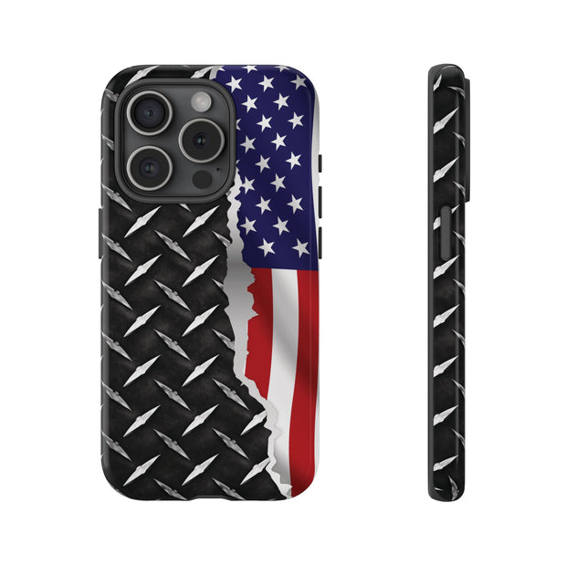 American Flag & Diamond Plate Phone Case - Durable Protection for Patriotic Spirit - Tough Cases
