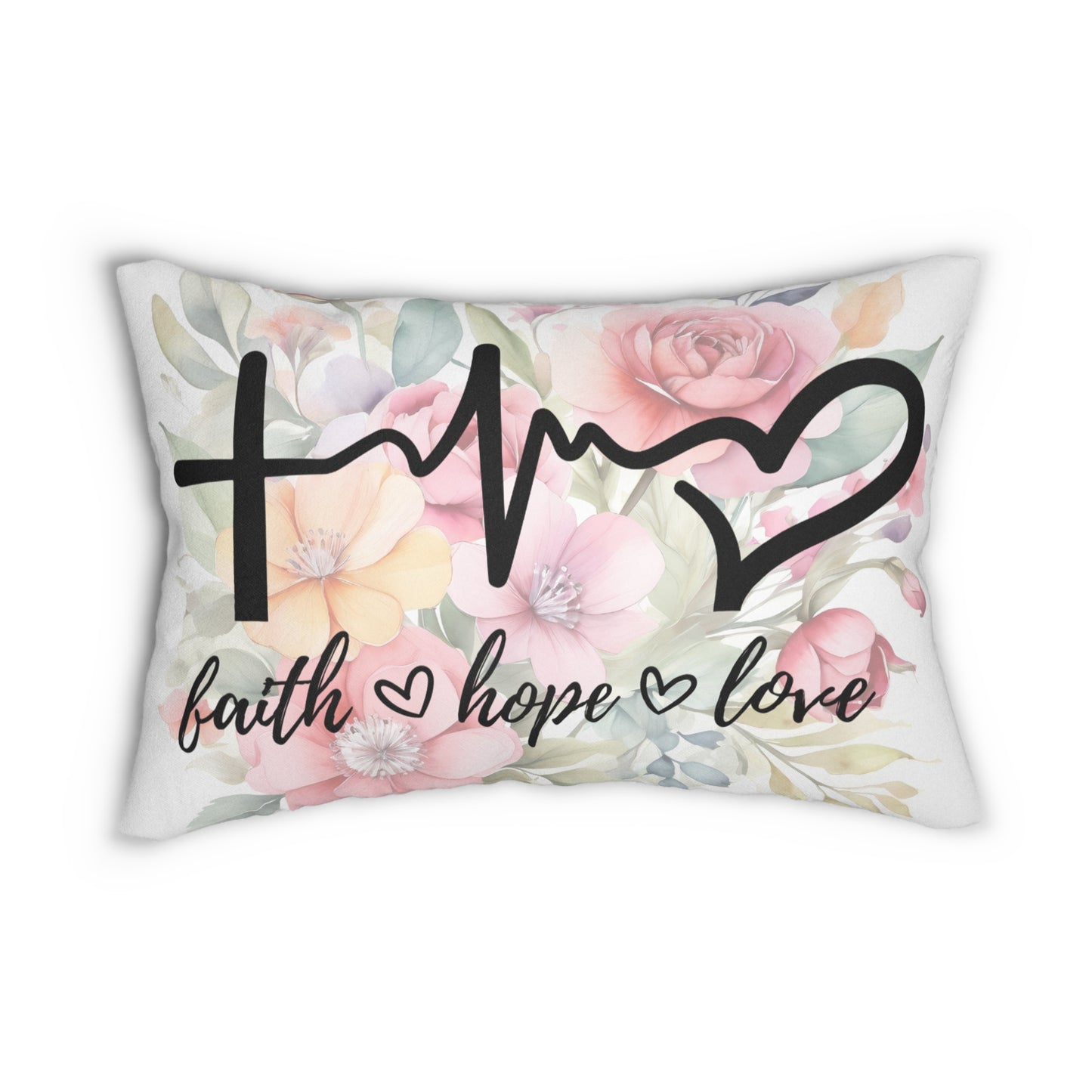 Floral Faith • Hope • Love - Spun Polyester Lumbar Pillow