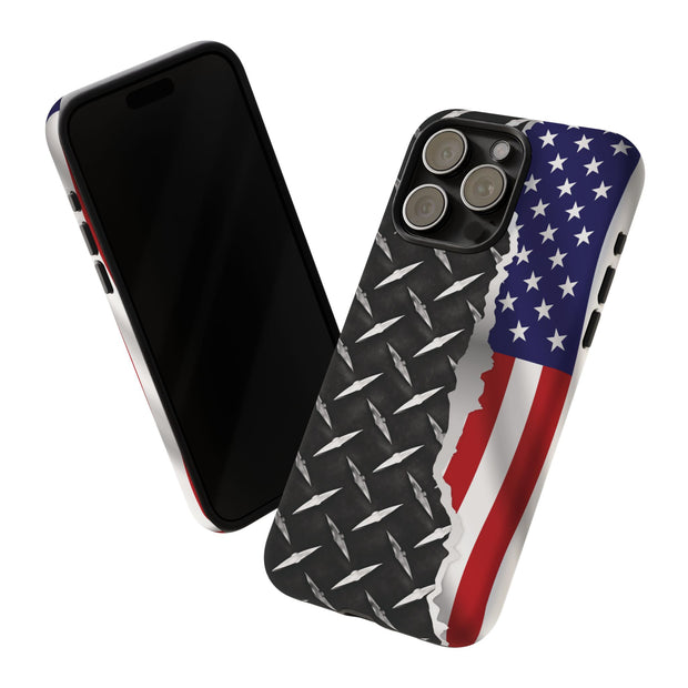 American Flag & Diamond Plate Phone Case - Durable Protection for Patriotic Spirit - Tough Cases