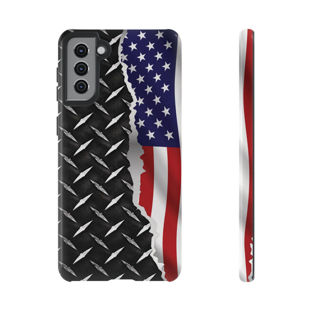 American Flag & Diamond Plate Phone Case - Durable Protection for Patriotic Spirit - Tough Cases